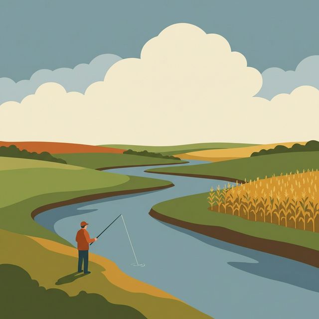 Iowa lake fishing at sunset